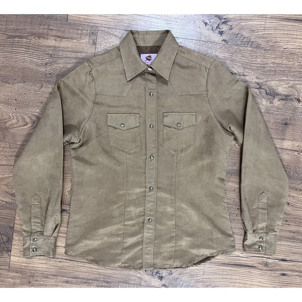 Wired Heart Button Shirt Womens Medium Brown Long Sleeve Pearl Snap Western